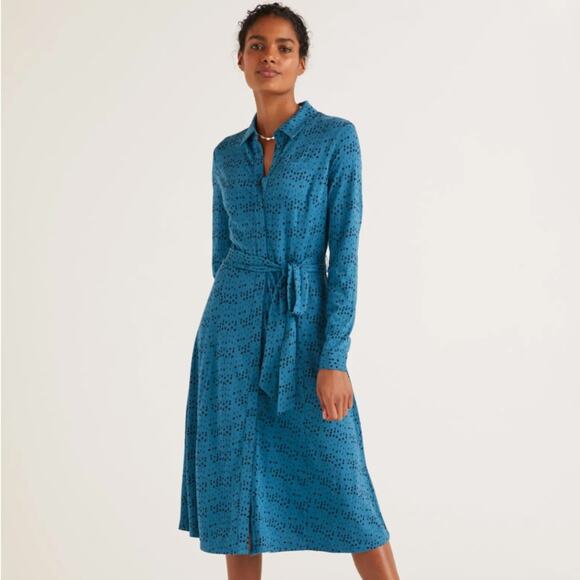 BODEN Susannah Jersey Shirt Dress Blue Black Dots Sz 10 Regular {C46} - Picture 1 of 5
